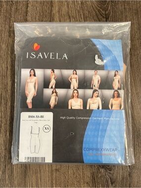Isavela Compression Body Suit w/ Suspenders Above Knee Nude 2nd Stage XS - NWT
